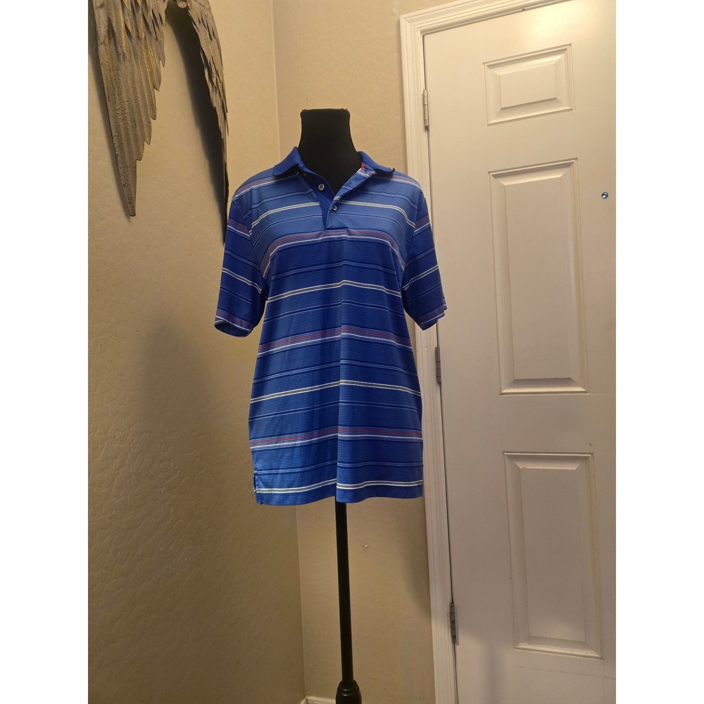 PGA Tour Pro Series Men's Small Blue Striped Golf Polo Athletic Fit
